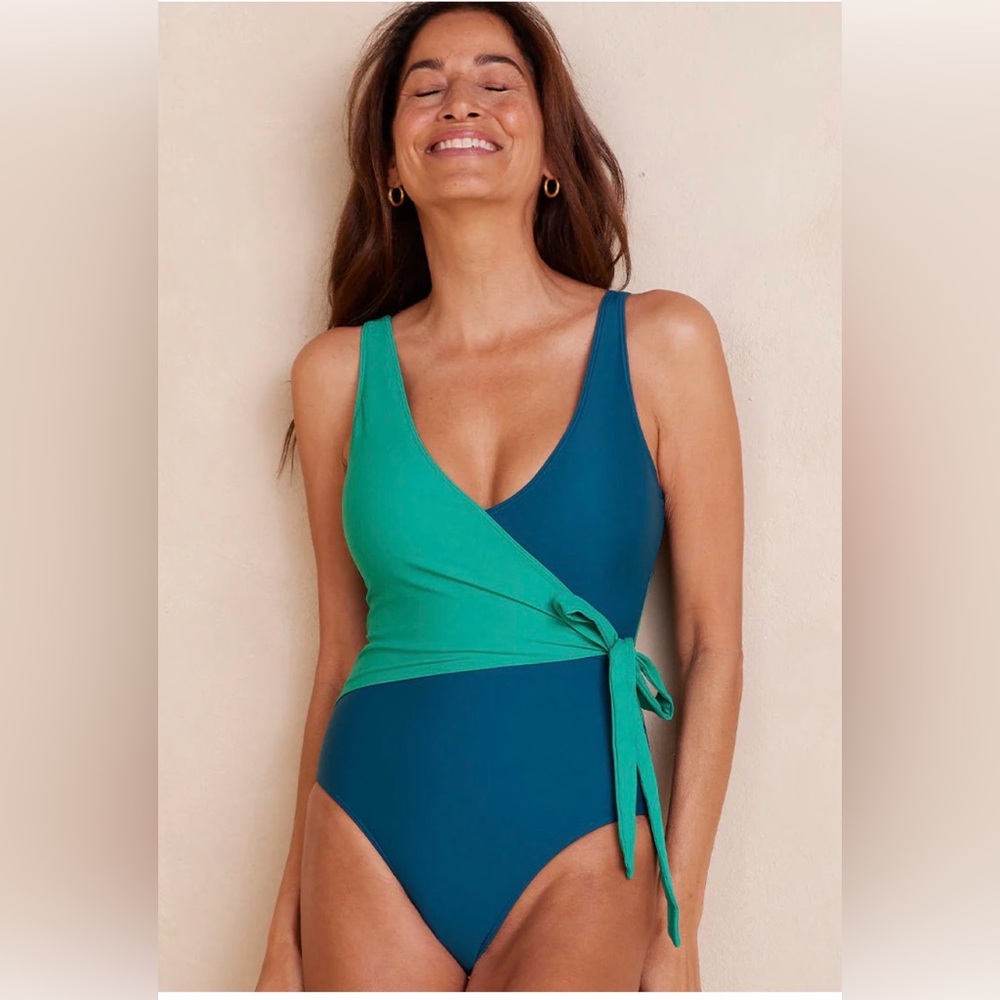 summersalt Green and Teal Wrap One-Piece Swimsuit